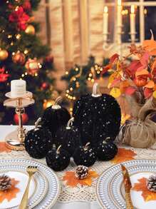 7PCS Autumn Artificial Pumpkin Black Foam Flash Pumpkin Thanksgiving Harvest Pumpkin Suitable For Thanksgiving Christmas Seasonal Festivals Farmhouse Home Wedding Party Desktop Center Decoration Birthday Home Decor Christmas Decorations Room Decor - 7PCS Sequin Pumpkin Black - View 5