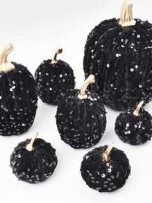 7PCS Autumn Artificial Pumpkin Black Foam Flash Pumpkin Thanksgiving Harvest Pumpkin Suitable For Thanksgiving Christmas Seasonal Festivals Farmhouse Home Wedding Party Desktop Center Decoration Birthday Home Decor Christmas Decorations Room Decor - 7PCS Sequin Pumpkin Black - View 6