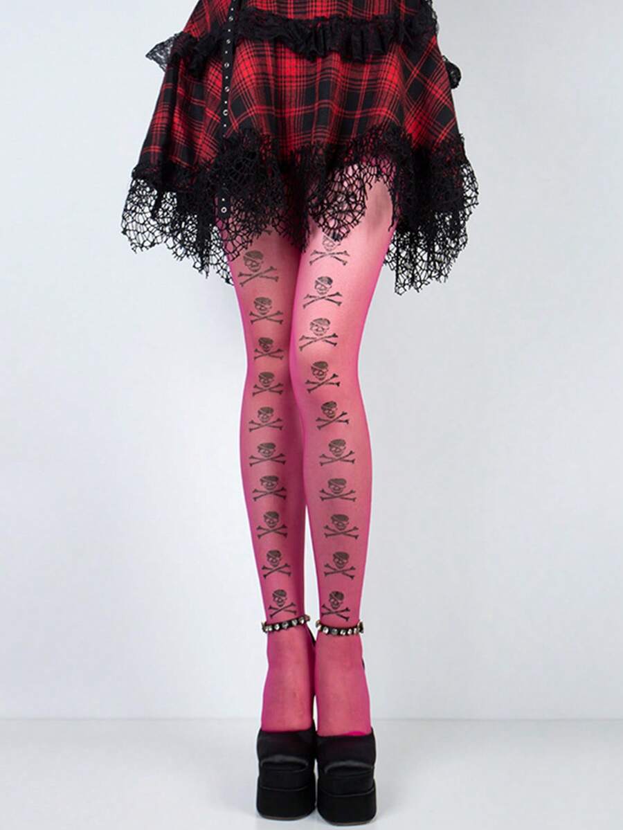 1 chiếc tất Halloween in họa tiết tối màu phong cách Gothic dành cho nữ - Nhiều màu - Xem 1