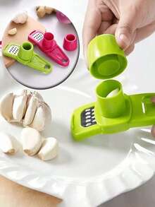 1pc Stainless Steel Multi-Function Ginger & Garlic Grinder - Premium Garlic Mincer, Innovative Garlic Crusher With Comfortable Handle - Multicolor - View 2