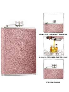 Frascos para bebidas alcohólicas con purpurina de 8 oz en forma de oso, con letras del abecedario del alfabeto, perfecto para acampar y llevar whisky, vino o licores en botella rosa de acero inoxidable; taza de vino y utensilios de beber de alcohol portátil para barbacoas y viajes - Rosa - Ver 3