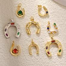 Delicado collar con colgante en forma de herradura de circonita, accesorios de joyería DIY para mujeres, colgante de cobre chapado en oro con circonita colorida, pulsera de , regalo para novia, amiga