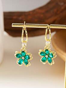 1pair Crystal Floral Decor Flower Drop Stud Earrings