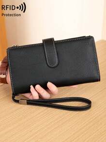 MIYIN Fashionable Retro Women's Everyday Multifunctional Large Capacity Tri-Fold RFID Blocking Credit Card Holder Wallet, Can Hold Credit Cards/ID/Coins/Cash/Receipts, Women's Dual Zipper Clutch Purse, Birthday/Anniversary Gift, Men's Wallet, Long Wallet, Wrist Wallet - Black - View 6