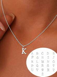 1pc Stainless Steel 26 Alphabet Letter Necklace, Fashion Simple Versatile Couple Friend Holiday Gift - Silver - View 4