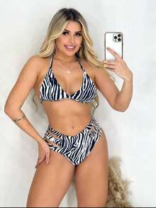 SHEIN IN BRAZIL Neon Bikini With Lined Cups Panties With Wide Straps Small/Foreign/Swimwear/Swimsuit/Full/Fast Direct Shipping - Hồng - Xem 9