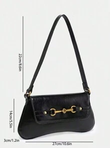 1pc Retro Multi-Ring Decor Shoulder Crossbody Bread Bag, Suitable For Dates, Street Wear, Parties And Other Occasions - Black - View 5