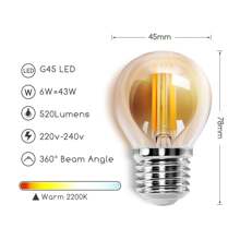 Aigostar Vintage Bombilla LED E27, 6W Equivalente a 43W,Luz Cálida 2200K, 520lm, G45 Bombilla Filamento Led,No Regulable,5 Pieza - Blanco Cálido - Ver 2