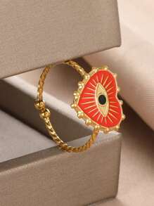 新款黑色珐琅邪眼心形戒指，不锈钢可调节开口戒指，18K镀金不褪色吊坠，时尚饰品，节日派对配饰，情人节礼物 - 不銹鋼戒指 - 查看 22