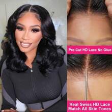 Glueless Bob Wig Human Hair Pre Plucked Put On And Go Wigs Pre Cut Lace Body Wave Short Bob Lace Front Wigs For Black Women Upgraded No Glue 13x4 Lace Closure Wigs (12 Inch) - Natural Black - 查看 6