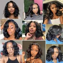 Glueless Bob Wig Human Hair Pre Plucked Put On And Go Wigs Pre Cut Lace Body Wave Short Bob Lace Front Wigs For Black Women Upgraded No Glue 13x4 Lace Closure Wigs (12 Inch) - Natural Black - 查看 8