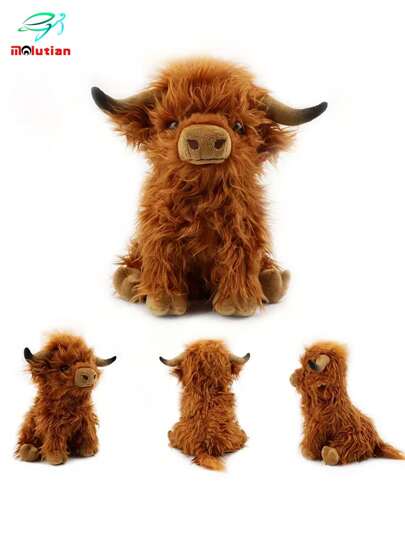 Molutian 27 厘米/10.62 英寸 可爱高地牛毛绒玩具柔软卡通生日礼物 1 件可爱高地牛毛绒填充动物可爱仿真长毛牛枕头 非常适合家居装饰礼物长颈鹿、山羊、斑点狗玩具