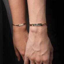 个性化人眼情侣手链，刻上您的眼睛 - “我看见你”，送给她/他的定制礼物，完美的情侣手工珠宝礼物 个性化眼睛照片情侣手链，定制照片手链，可雕刻不锈钢周年纪念礼物，情侣照片礼物 - 金色 - 查看 7