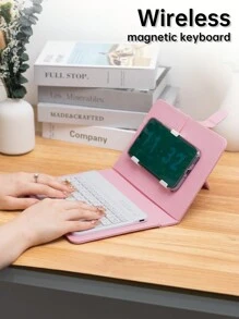 1 Pc Designed For 4.5-6.8 In Mobile Wireless Keyboards With Detachable Leather Cases And An External Magnetic Keyboard