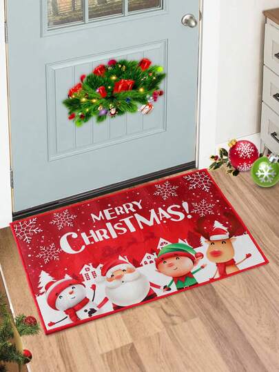 1Pc Merry Christmas Crystal Velvet Doormat Door Mat, Outdoor Rug, Santa Claus Snowman Christmas Tree Elk Pattern Doormat, Christmas Decorations, Home Decor, Home Kitchen Floor Front Door Mats, Xmas Party Decor Party Supplies, Christmas Ornaments, Christmas