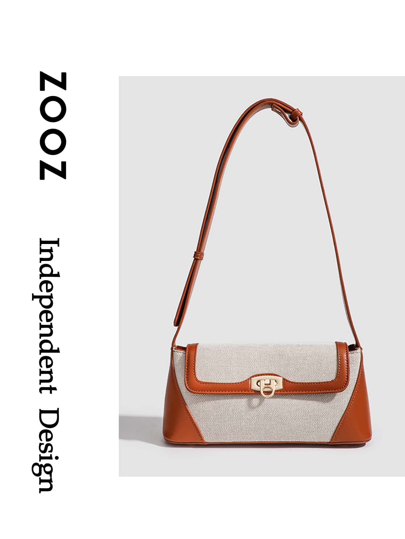 1pc Linen Contrast Color Vacation Style Baguette Bag, Adjustable Strap, Suitable For Daily Use, Can Be Given As Holiday Gift To Female Friends, Classmates, Sisters - white brown - View 1