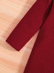 女童休闲舒适春秋连衣裙，针织纯色圆领盖袖领结长袖女童连衣裙，日常简约柔软透气百搭少女服装，户外青春优雅装