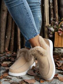 Fall/Winter Slip-On Boots For Plus Size,Fur Boots - Khaki - View 6