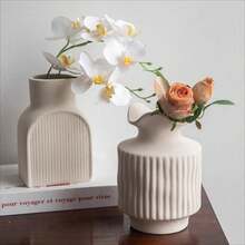 1 pieza Nueva hermosa artesanía sencilla con sentido artístico Florero de cerámica para decoración y almacenamiento retro de la sala de estar - Blanco - Ver 6