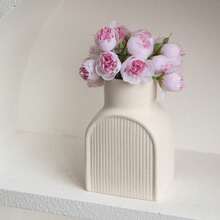 1 pieza Nueva hermosa artesanía sencilla con sentido artístico Florero de cerámica para decoración y almacenamiento retro de la sala de estar - Blanco - Ver 7