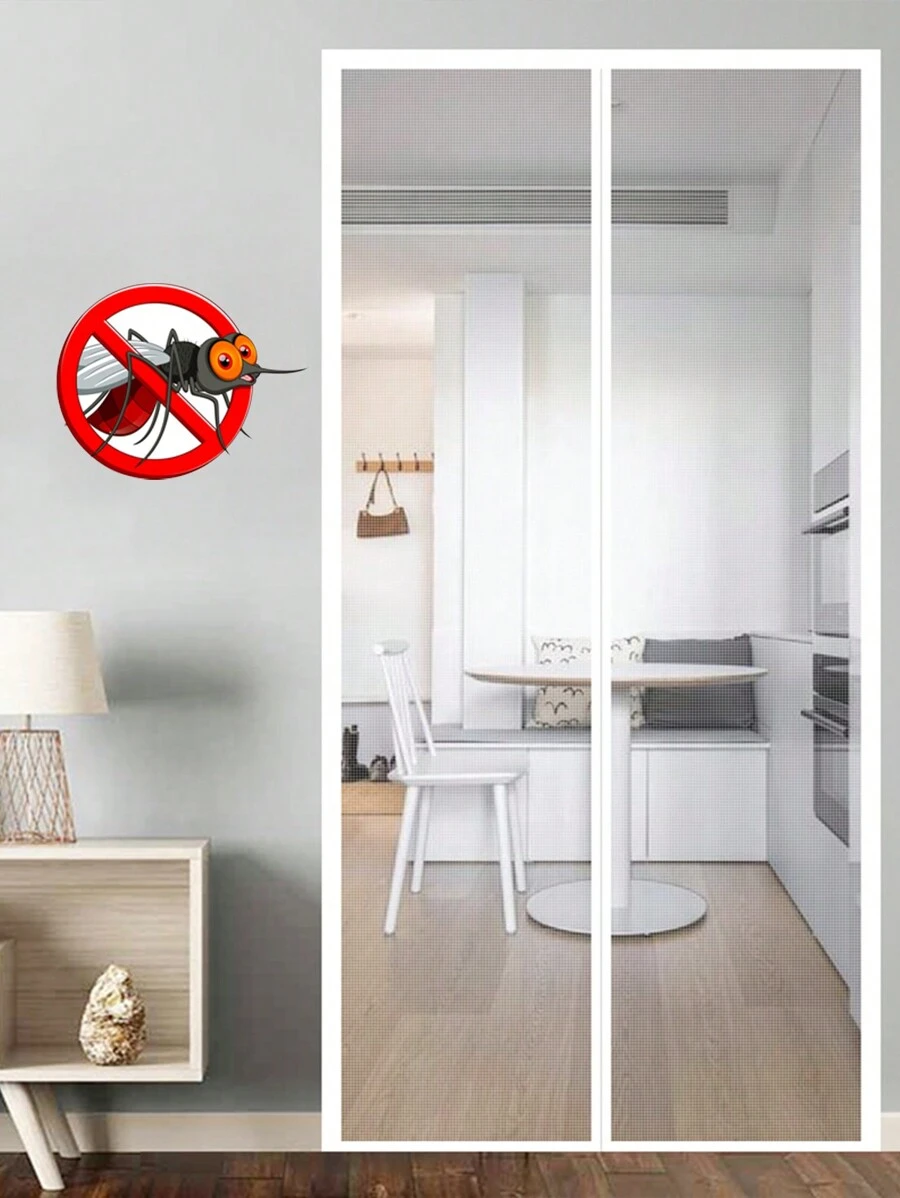 1 件白色网眼门帘，带白色边缘，简约风格，优质网眼面料，分体开口，精致边缘，防蚊虫，透气设计，磁性闭合，易于打开和关闭，适用于家庭和办公室 - 白色 - 查看 1