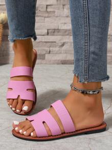 新款春夏女士时尚休闲系带户外凉鞋，舒适平底一脚蹬沙滩拖鞋