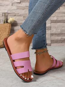 新款春夏女士时尚休闲系带户外凉鞋，舒适平底一脚蹬沙滩拖鞋