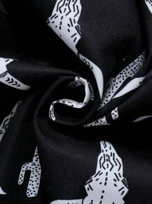 Tween Boy Skull Pattern Casual Short Sleeve Loose Breathable Vacation Shirt - Black - View 8