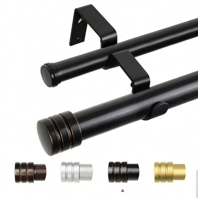 1pc Double Curtain Rods For Windows, 1 Inch Long Curtain Rod, Decorative Drapery Rod With Classic Cap Finial, Black/Silver/Brown