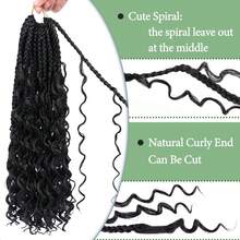 Goddess Box Braids Crochet Hair 14 Inch 1 Pack Pre-Looped Bohemian Crochet Boho Box Braids With Curly Ends 3X Crochet Braids Hair For Women Synthetic Braiding Hair 16 Strands (1B ) - Black - View 5