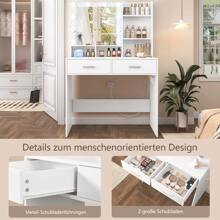 80cm Schminktisch mit LED-Beleuchtung und Steckdose, Weihnachtsgeschenk, Schminktisch mit Spiegel, Schminktisch mit 2 Schubladen und 2 Ablagefächern, zeitgenössischer Stil, Frisiertisch für das Schlafzimmer, Weiß