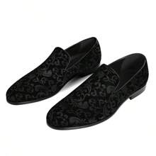 Men's Vintage Plain Velvet Dress Loafers Slip On Shoes Classic Tuxedo Dress Shoes - 黑色 - 查看 2