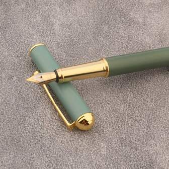 1pc Metal Fountain Pen With Matte Green Color, F Nib For Office And Study Supplies Back To School