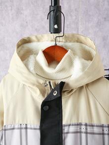 2pcs Tween Boy Casual Plaid Patchwork Hoodie Jacket And Sweatpants Set, Autumn Winter