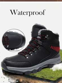Winter Men Hiking Boots Waterproof Ankle Snow Boots Men Sneakers Outdoor Non-Slip High Top Plush Warm Leather Shoes Men Boots - Black - View 4