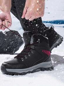 Winter Men Hiking Boots Waterproof Ankle Snow Boots Men Sneakers Outdoor Non-Slip High Top Plush Warm Leather Shoes Men Boots - Black - View 5