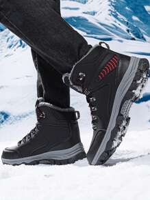 Winter Men Hiking Boots Waterproof Ankle Snow Boots Men Sneakers Outdoor Non-Slip High Top Plush Warm Leather Shoes Men Boots - Black - View 6