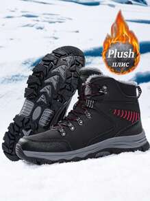 Winter Men Hiking Boots Waterproof Ankle Snow Boots Men Sneakers Outdoor Non-Slip High Top Plush Warm Leather Shoes Men Boots - Black - View 2