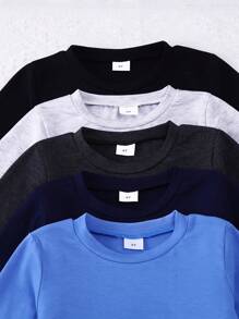 10件套男童纯色休闲柔软舒适轻盈针织长袖T恤和裤子套装，秋季款 - 彩色 - 查看 3