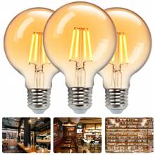 Aigostar Bombilla Vintage LED,Bombilla LED E27 Luz Calida 2200K, 6W (Equivalente a 48W),600LM,G80 Retro Bombilla Decorativa,para el Hogar, Restaurante, Cafetería, Bar-3 Unidades - Blanco Cálido - Ver 1