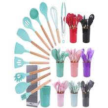 Kit 12 Or 19 Silicone Kitchen Utensil Set Spoon Skimmer Ladle Skimmers Pot - ngẫu nhiên - Xem 2