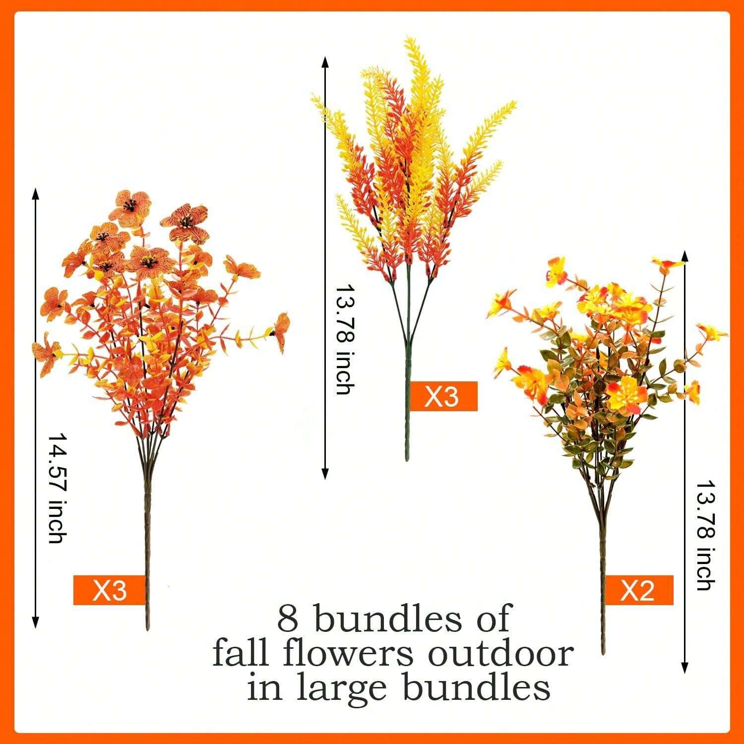 8 Bundles Artificial Mums For Outdoors Fake Fall Flowers Silk Flowers