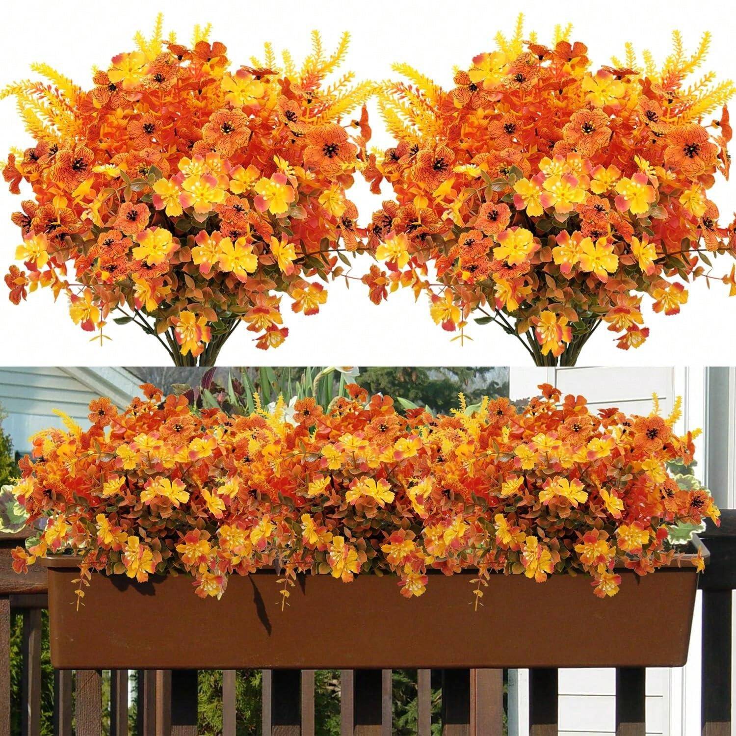8 Bundles Artificial Mums For Outdoors Fake Fall Flowers Silk Flowers
