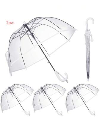 2 Pcs Kids Clear Windproof Bubble Umbrella Auto Open Rainproof Transparent Umbrella For Children Boys Girls Outing