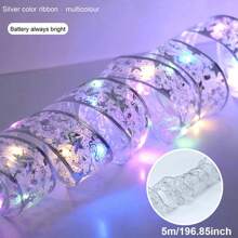 1 st. LED-kerstlintverlichting 39,37/78,74/196,85/393,7 inch zilver/gouden lint met koperdraad, feeënlichtsnoer, kerstboom, decoratief lint, strikken, lampen, op batterijen, voor thuis, tuin, tuin, bruiloft, verjaardag, feest, kerstboom, festivals, nieuwjaarsdecoratie (1/2/5/10 m gouden/zilveren lint; warm wit/wit/kleurrijk licht), kamerdecoratie, kerstdecoratie, kerstverlichting, slaapkamerdecoratie, woondecoratie, feestdecoratie, vakantie, festival, kerstcadeau, Thanksgiving, kerstboomdecoratie, ornamenten