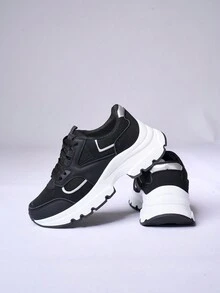 女士春秋透气时尚休闲白色运动鞋，适合运动、健身、跳绳、跑步、学生、防滑、轻便、灵活、户外、防水、防臭、减震 - 黑色 - 查看 2