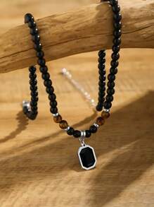 1pc Men's Simple Stylish Tiger Stone Beaded Necklace, Clavicle Chain Accessories For Men Christmas New Year Valentine's Day Holiday Gift