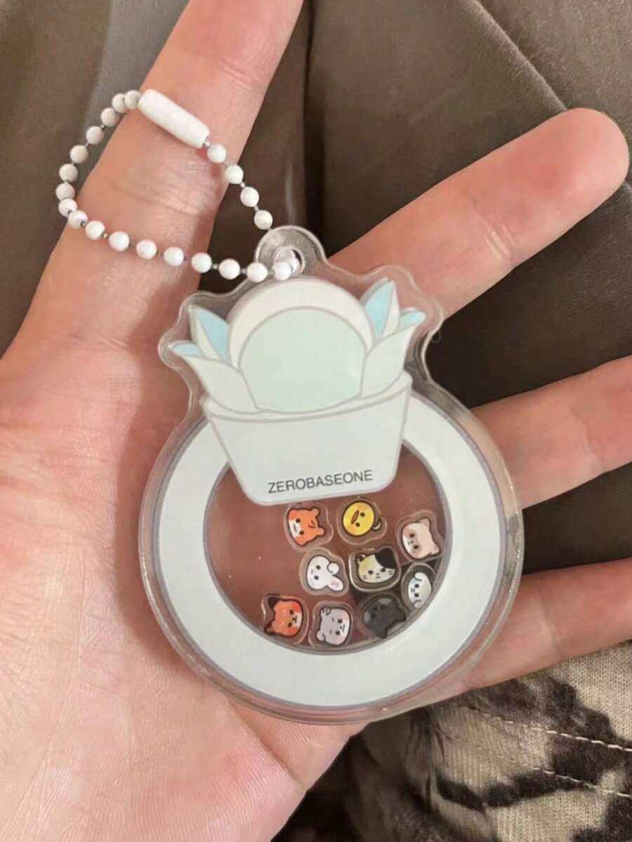 2pcs Acrylic Avant-Garde KPOP ZB1 Cartoon Keychain With Miniature Rhinestone Ring Light Stick Fan Peripheral Design - Multicolor - View 1