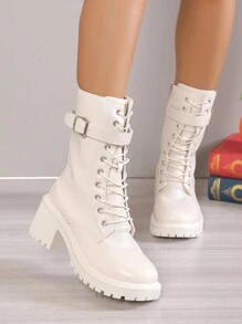 Simple & Fashionable Autumn/Winter European & American Style Western Chunky Mid Heel Short Boots, Motorcycle Boots