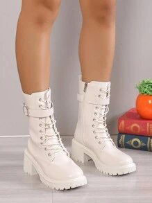 Simple & Fashionable Autumn/Winter European & American Style Western Chunky Mid Heel Short Boots, Motorcycle Boots